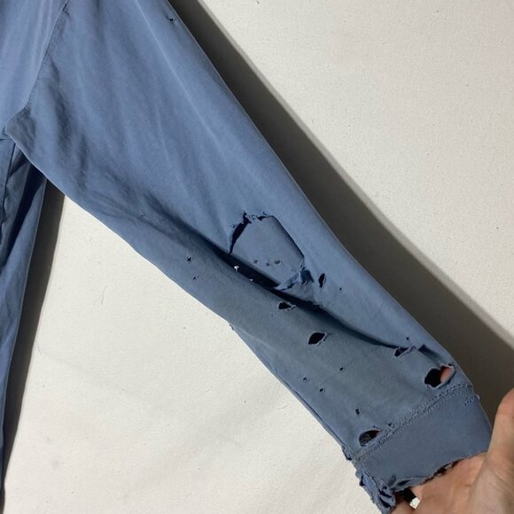 Carhartt Blue Distressed Destroyed Very Worn In Long Sleeve Crew Neck Shirt L - Picture 13 of 16